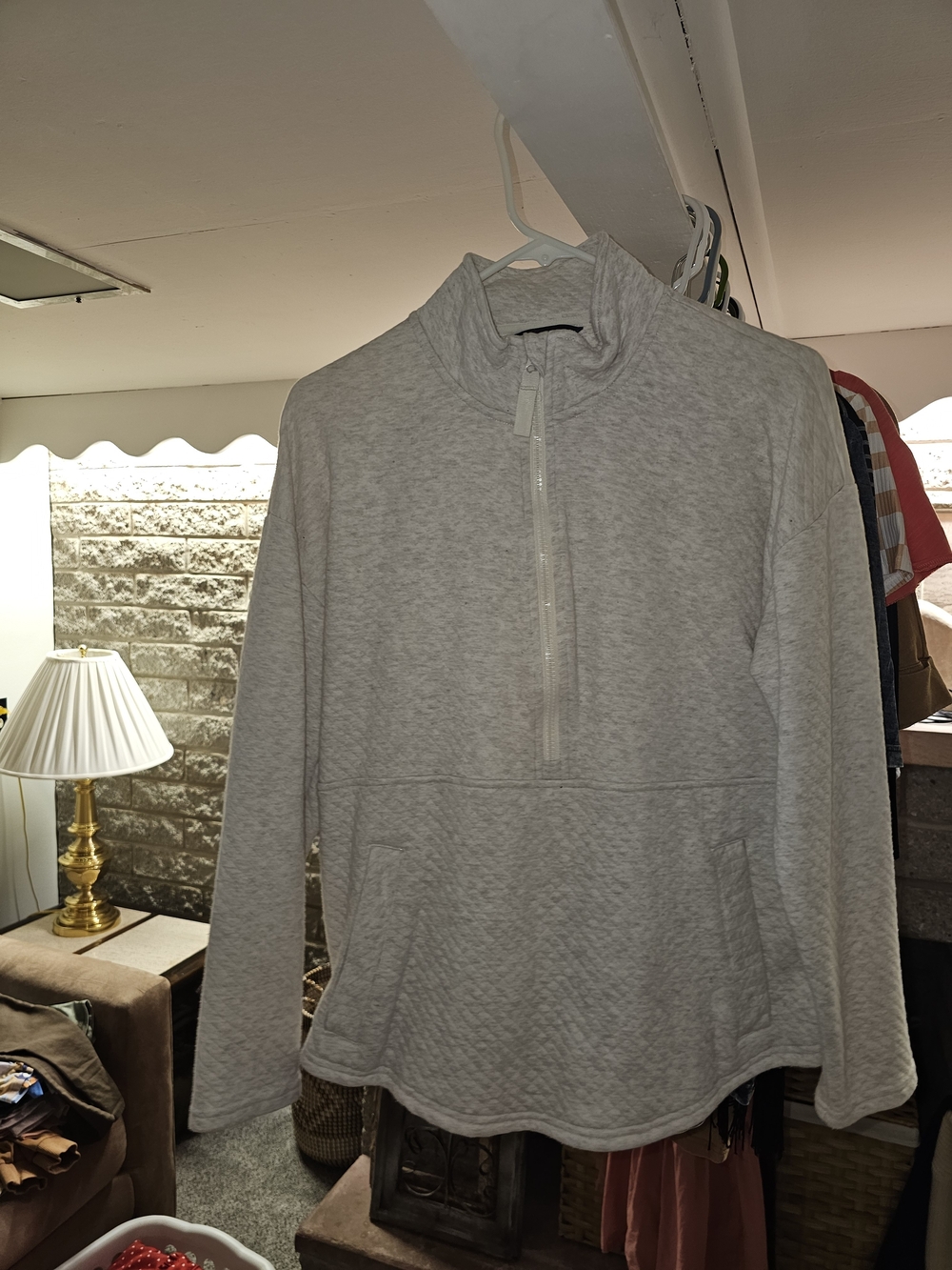 Eddie Bauer Light Gray Quarter-Zip Pullover Sweatshirt